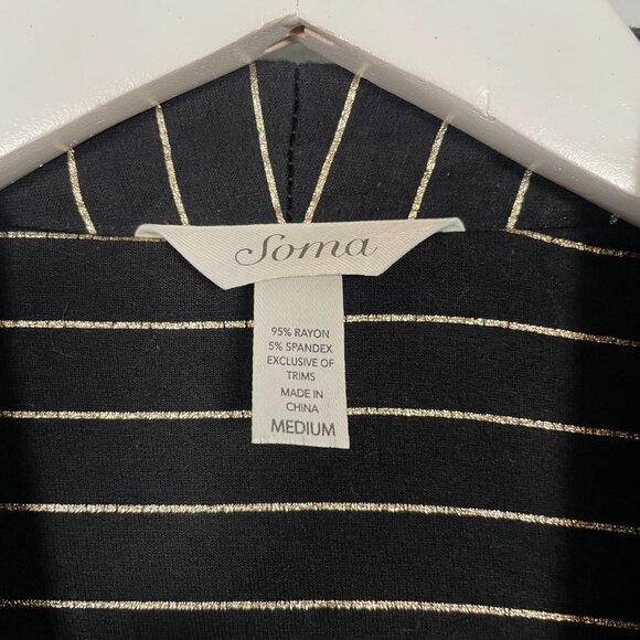 Soma Women M Black Gold French Terry Zipper Jacket Glitz Stripe Pockets Stretch - Picture 6 of 10